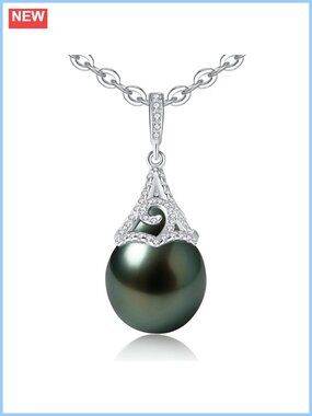 Tahitian Black Pearl Necklace 925 Sterling Silver Moissanite Pendant Gift
